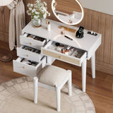 39" Retro Bohemian Style Wooden Makeup Vanity Set with Charging Plug&USB Port and Stool, Dressing N733P180011K