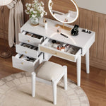 ZUN 39" Retro Bohemian Style Wooden Makeup Vanity Set with Charging Plug&USB Port and Stool, Dressing N733P180011K