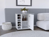 Bar Cart with Six-Wine Cubbies Cabot, Two-Side Storage Shelves and Casters, White Finish B092123148