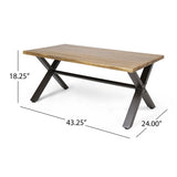 Outdoor Acacia Wood Coffee Table, Teak Finish / Rustic Metal,Black and Brown, 18'' H X 27.25'' W X 62347.00