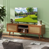 ZUN Mid Century Modern Rattan TV Stand for 55/60/65 inch TV , Entertainment Cabinet, Media Console for W2977P224349