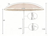 7 FT Boho Patio Umbrella with Fringe Tassel, 30&deg Adjustable Tilt Outdoor Sun Canopy, Portable 06135308