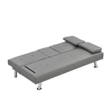 ZUN Sofa Bed with Armrest two holders WOOD FRAME, STAINLESS LEG, FUTON GREY PVC W2297P247516