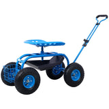 Rolling Garden Scooter Garden Cart Seat with Wheels and Tool Tray, 360 Swivel Seat,Blue W46542629