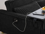 The pull-out push-in black corduroy sofa with dual functions, equipped with a movable tabletop W1278P248131