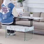 ZUN Multifunctional Lift Top Coffee Table -White Marble Pattern, Essential for Modern Homes.Tempered W2920P226076