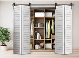 80" Bi-Folding Sliding Barn Door Hardware Kit for 4 Doors,Smoothly&Quietly,Black Track J Shape 85056977