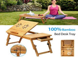Bamboo Laptop Desk, Adjustable Portable Breakfast Serving Bed Tray with Tilting Top Drawer for 60125721