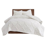 Full/Queen 3 Piece Tufted Cotton Chenille Geometric Duvet Cover Set B03597334