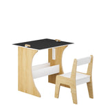 Kids Table Set with One Chair, Multifunctional Wooden Children Study Table-Convertible Tabletop for 58011594
