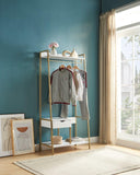 Metal Clothes Rack Open Wardrobe Free Standing with One Drawer Hanging Clothes Rod White & Gold B107P147853