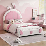 Twin Size Upholstered Platform Bed with Rabbit Shaped Headboard, White WF323763AAK