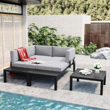 ZUN TOPMAX Outdoor 3-piece Aluminum Alloy Sectional Sofa Set with End Table and Coffee Table,Black WF285249AAE