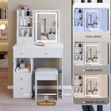 29.2" Small Size Left Drawer Desktop Vanity Table Cushioned Stool, Large Sliding, Touch Control, W3258P291629