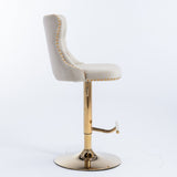 A&A Furniture,Golden Swivel Velvet Barstools Adjusatble Seat Height from 25-33 Inch,Modern W114349916