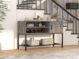 Rustic Brown Sideboard with 2 AC Outlets & 2 USB Ports, Charging Buffet Cabinet with Wine Rack- Gray 92583054