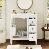 30 Inch Vanity with Ceramic Sink, White with 3 Drawers, Solid Wood Frame Modern N710P252105K