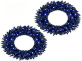 2 Pack 24in Black Pre-Lit Christmas Wreath, 179 Branch Tips, 35 Purple LED Lights, IP44 Timer, 09515485