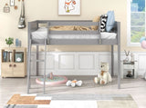 Twin Size Wood Low Loft Bed with Ladder, ladder can be placed on the left or right, Gray WF313084AAE