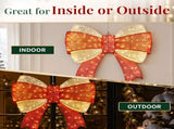 Red & Gold Cloth Christmas Bow 3ft, 200 LED Warm White Lighted Decoration, Classic Holiday Dcor, 17087105