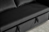 3 in 1 Convertible Sleeper Futon Sofa Bed, 55" Velvet Small Loveseat Lounge Couches with 2 Pillows, W3244P294348