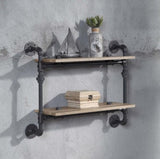 2 Tier Wall Shelf with Metal Tube, Oak and Sandy Black B016P324197