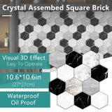 48 Pcs Black And White Marble Wall Stickers Mosaic Hexagon Peel And Stick Backsplash PVC Glossy Self 76827361