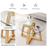 Modern practical circular coffee tables. Made of transparent tempered glass tabletop and wood W1151P146796