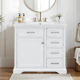 36" Bathroom Vanity Set with Ceramic Undermount Sink, 2 Tip-Out Drawers & Soft-Close Hinges, White W2896P318472