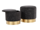 Contemporary Nesting Ottoman Set in Gold Metal and Black Fabric B202P223730