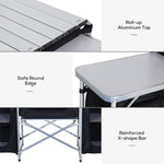 ZUN Aluminum Portable Camping Kitchen Fold-Up Cooking Table With Windscreen and 3 Enclosed Cupboards for 81814238