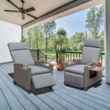ZUN Outdoor Recliner Chair, Patio Recliner with Hand-Woven Wicker, Flip Table Push Back, Adjustable W1859P196424