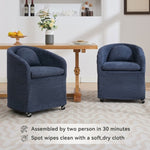 ZUN 059-Set of 1 Chenille Fabric Dining Armchair With Back Cushion and Universal Wheels,Blue 48471642