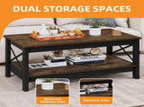 39.4 Inch Rectangular Coffee Table with Side X-Support Frame, Thickened Legs & Floor Protection 35953046