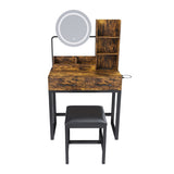 Makeup Vanity with LED Lights&3 Color and Power Outlet Makeup Vanity Table with 2 big Drawers with W509P297015