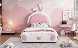 Twin Size Upholstered Platform Bed with Rabbit Shaped Headboard, White WF323763AAK