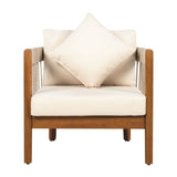 Acacia Wood Outdoor Club Chair with Handwoven Rope Accents & Curved Backrest - Water-Resistant Boho N767P265743N