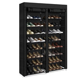 ZUN FCH Double Row 10-Tier Non-Woven Fabric Shoe Cabinet with Iron Pipes and Plastic Components, Black 42943411