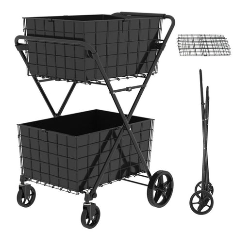 Extra Jumbo Shopping Cart,2 Layers Grocery Cart on Wheels, Foldable Utility Shopping Carts with W1961P290528