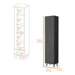 ZUN Brett Smokey Oak 3 Broom Hangers Tall Storage Cabinet B062P175168