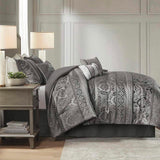 7 Piece Jacquard Comforter Set Grey Queen B03597022