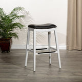 30" Bar Stool, White Finish, Black Leather Seat B04682772