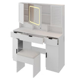 ZUN Large Vanity Table Set with LED Lighted Mirror and 2 DIY Pegboards, 5 Hooks, Vanity Desk with 20626149