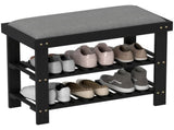 Storage Bench 3-Tier Entryway Bench with Cushion & Shoe Rack 23.6"x11.4"x19.3" Black 61808839