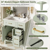 30" Bathroom Vanity with Ceramic Sink, Modern Storage Cabinet with Soft-Close Doors, Deep Drawer & N729P276610F