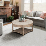 ZUN Large Round Waterproof Ottoman Coffee Table 2 Tier Oversized Button Tufted Ottoman with Wooden Shelf W1445P175897