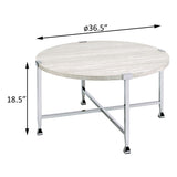 White Oak and Chrome Round Coffee Table B062P185643