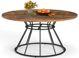 Brown 47" Round Dining Table , Family-Sized for 4-6 People, Hourglass Metal Base & Curved Tabletop 32267114