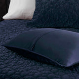 3 Piece Velvet Quilt Set Navy King/Cal King B03597472