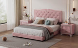Queen Size Upholstered Bed Frame with Rivet Design, Modern Velvet Platform Bed with Tufted WF316750AAH